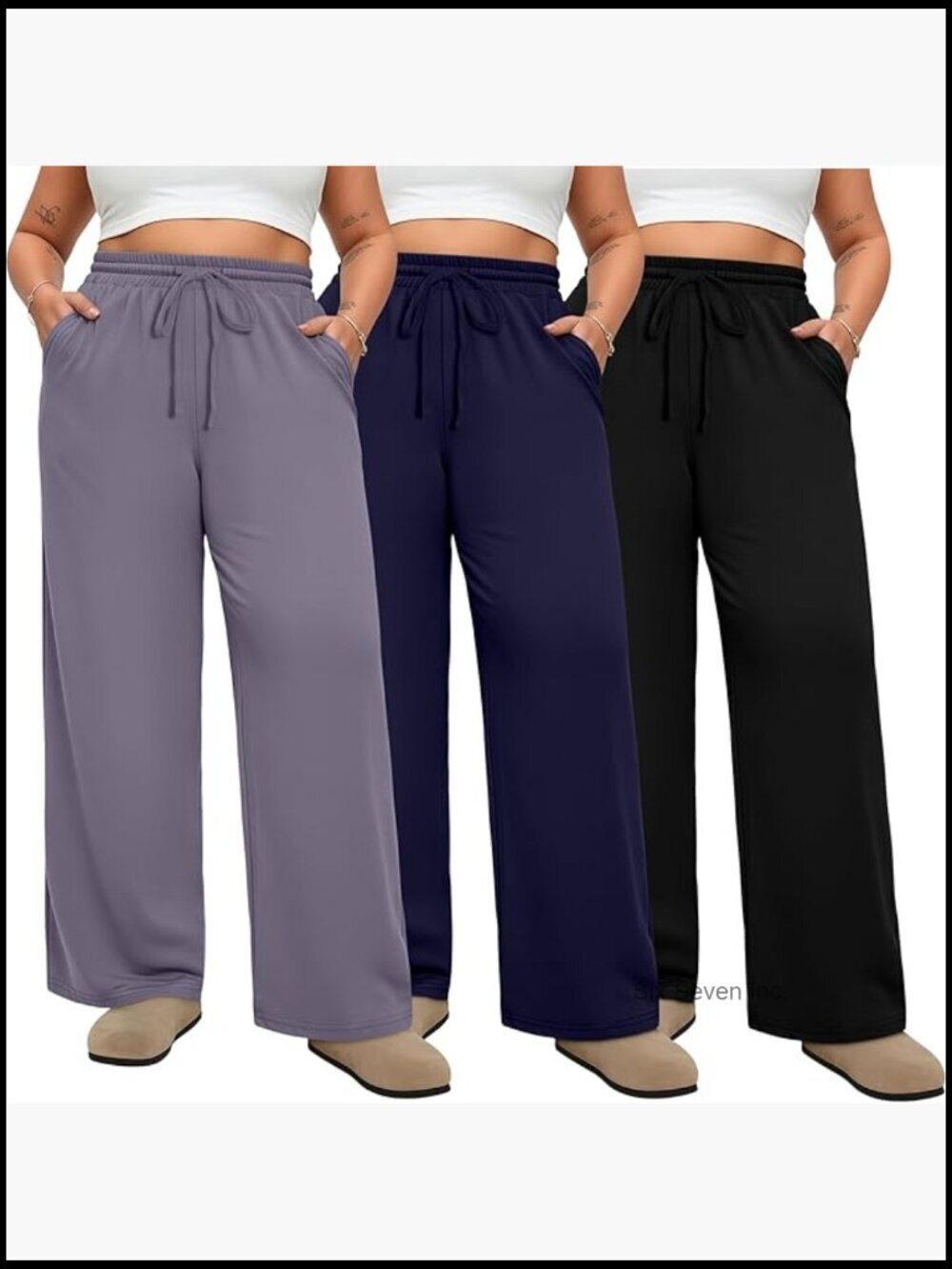 Plus Size Sweatpants Wide Leg High Waist Drawstring Joggers with Pockets 3 Pack